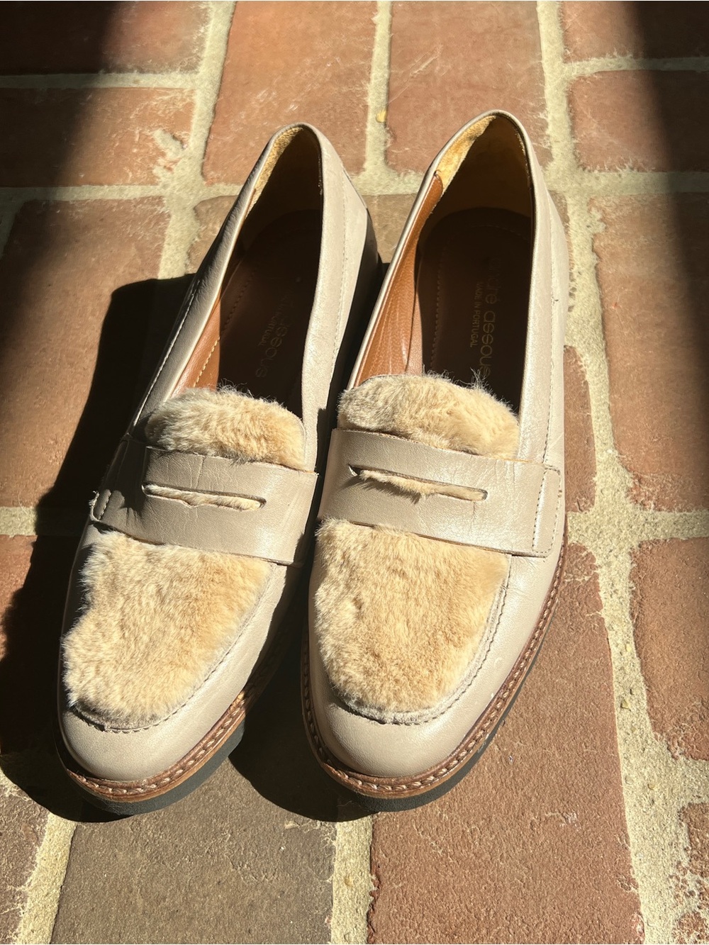 Andre Assous Beige Fur Penny Loafers